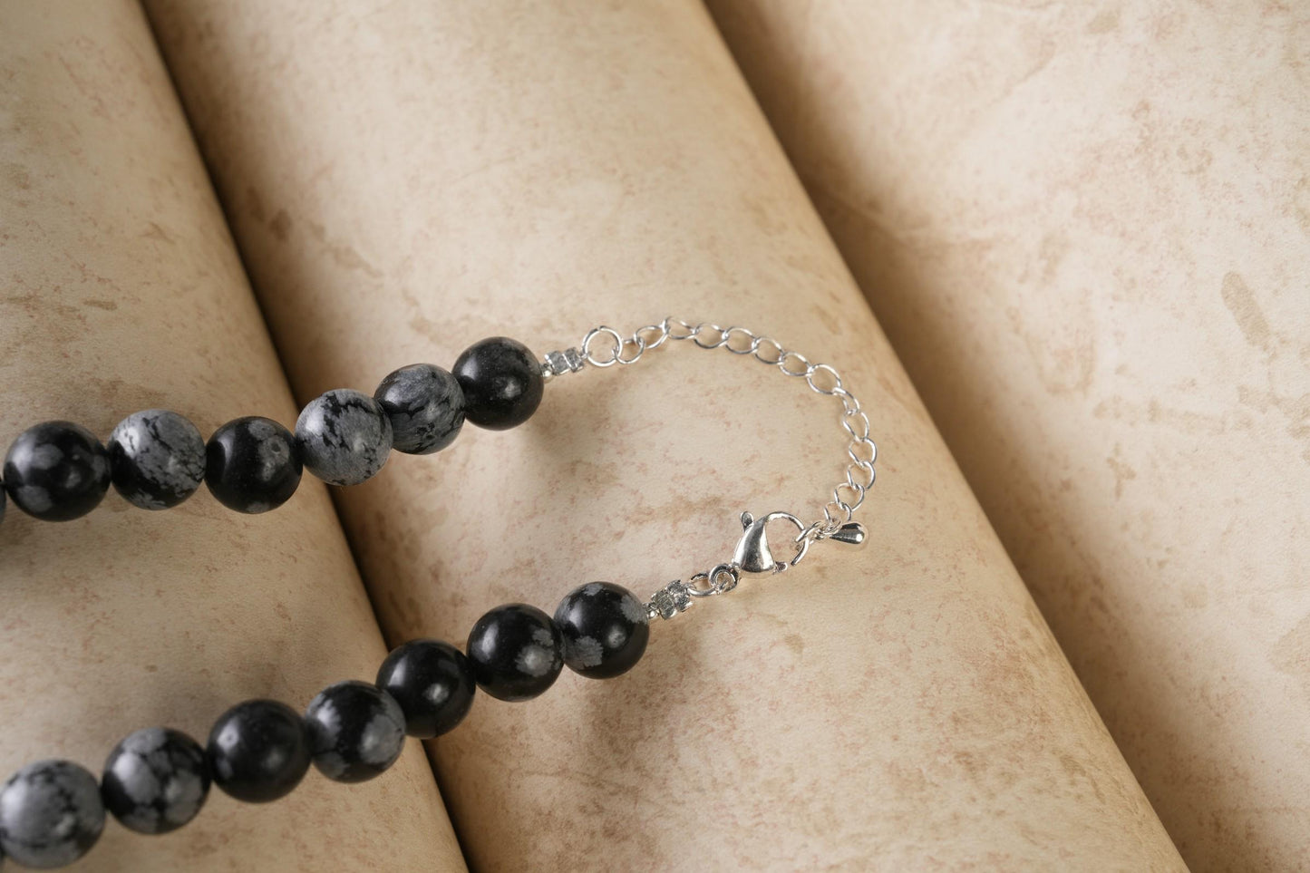 Genuine Snowflake Obsidian Beads Necklace / Handcrafted Adjustable Mala Necklace / 8 MM Round Smooth Beaded Necklace Jewelry For Her - AS&JG