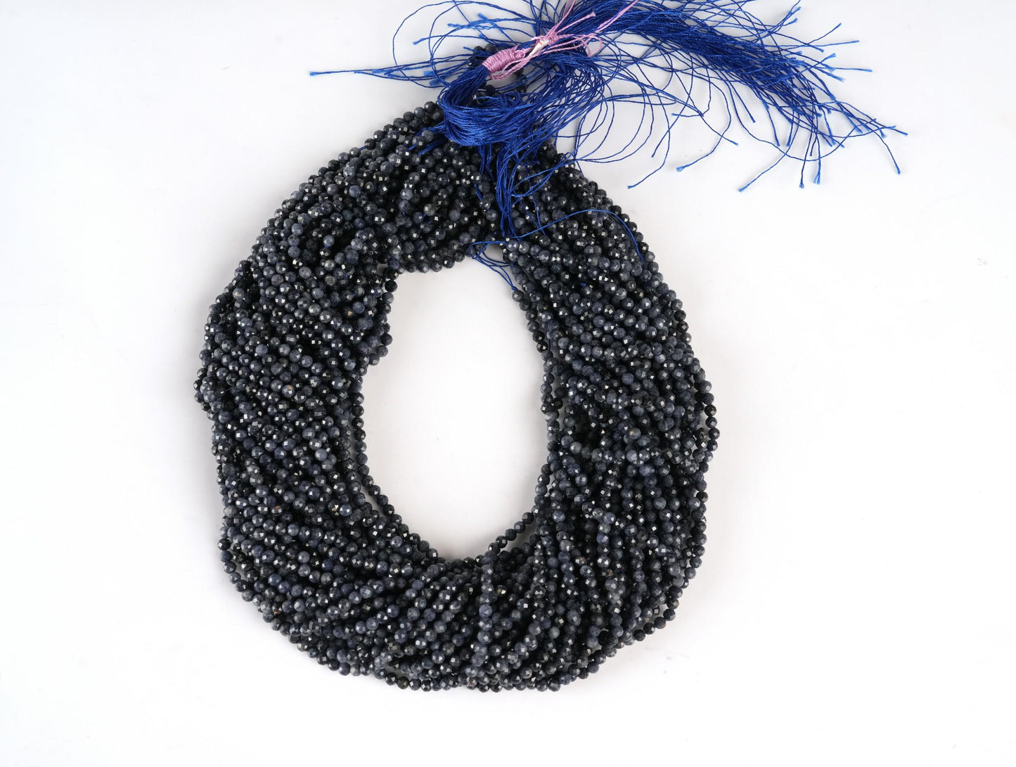 Natural Blue Sapphire Gemstone Round Micro Faceted Beads String 15.5 Inches Long 2/3/4/6 MM for Jewelry Making and Crafting - AS & JG