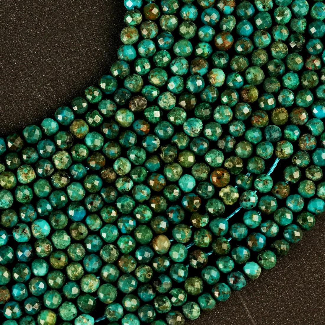Natural Chrysocolla Gemstone Round Micro Faceted Beads String 15.5 Inches Long 2/3/4/6 MM for Jewelry Making and Crafting - AS & JG
