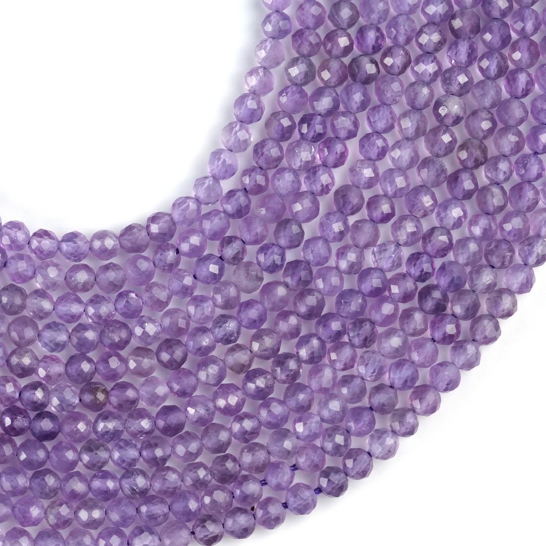 Natural Amethyst Gemstone Round Micro Faceted Beads String 15.5 Inches Long 2/3/4/6 MM for Jewelry Making and Crafting - AS & JG