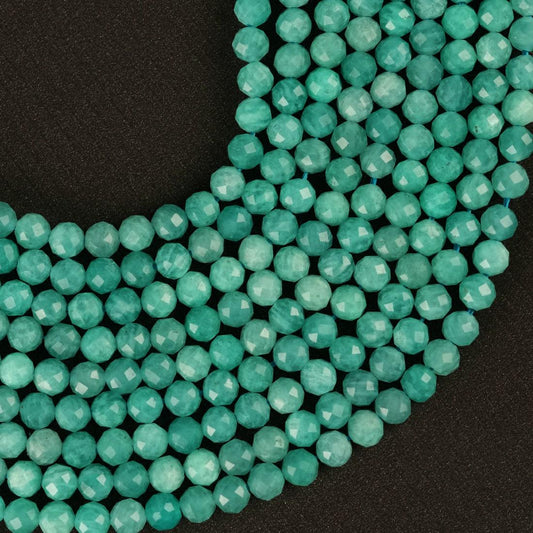Natural Amazonite Gemstone Round Micro Faceted Beads String 15.5 Inches Long 2/3/4/6 MM for Jewelry Making and Crafting - AS & JG