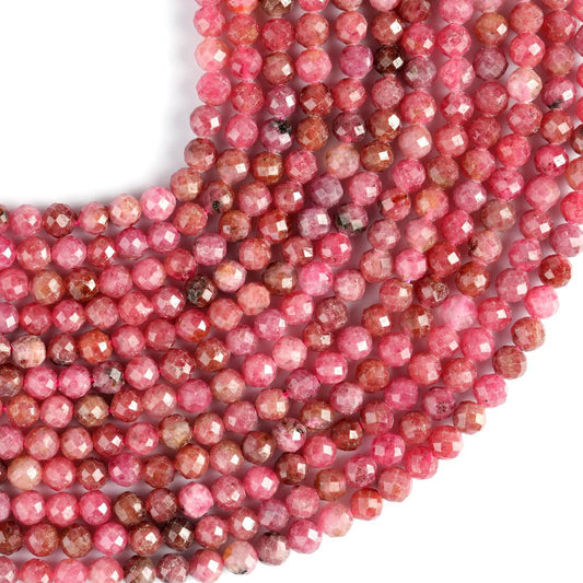 Natural Rhodochrosite Gemstone Round Micro Faceted Beads String 15.5 Inches Long 2/3/4/6 MM for Jewelry Making and Crafting - AS & JG