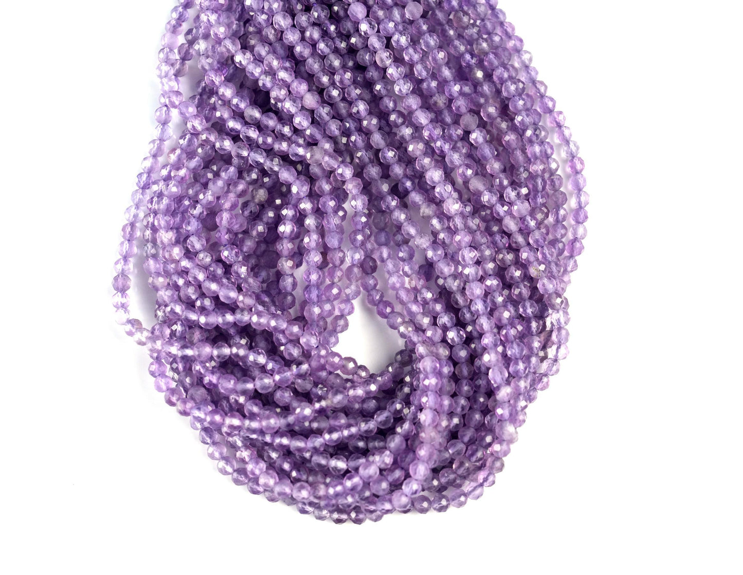 Natural Amethyst Gemstone Round Micro Faceted Beads String 15.5 Inches Long 2/3/4/6 MM for Jewelry Making and Crafting - AS & JG