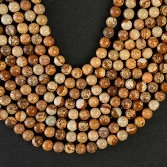 Natural Picture Jasper Gemstone Round Smooth Beads String 15.5 Inches Long 4/6/8/10 MM for Jewelry Making and Crafting - AS & JG