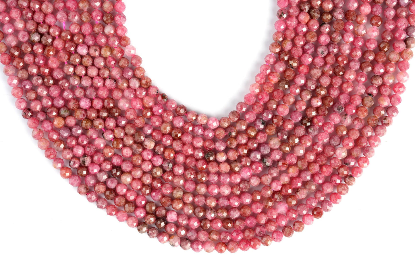 Natural Rhodochrosite Gemstone Round Micro Faceted Beads String 15.5 Inches Long 2/3/4/6 MM for Jewelry Making and Crafting - AS & JG