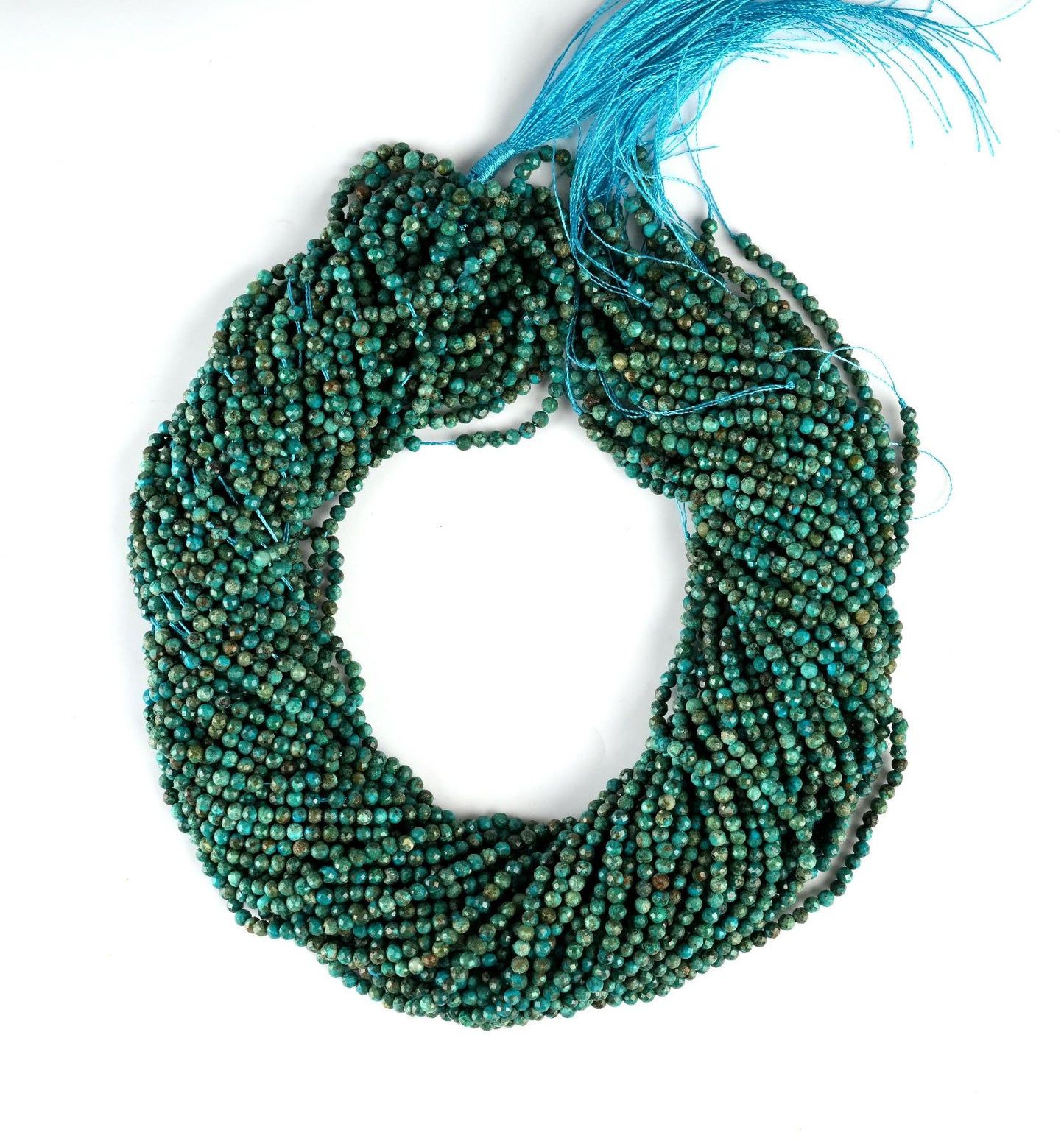 Natural Chrysocolla Gemstone Round Micro Faceted Beads String 15.5 Inches Long 2/3/4/6 MM for Jewelry Making and Crafting - AS & JG