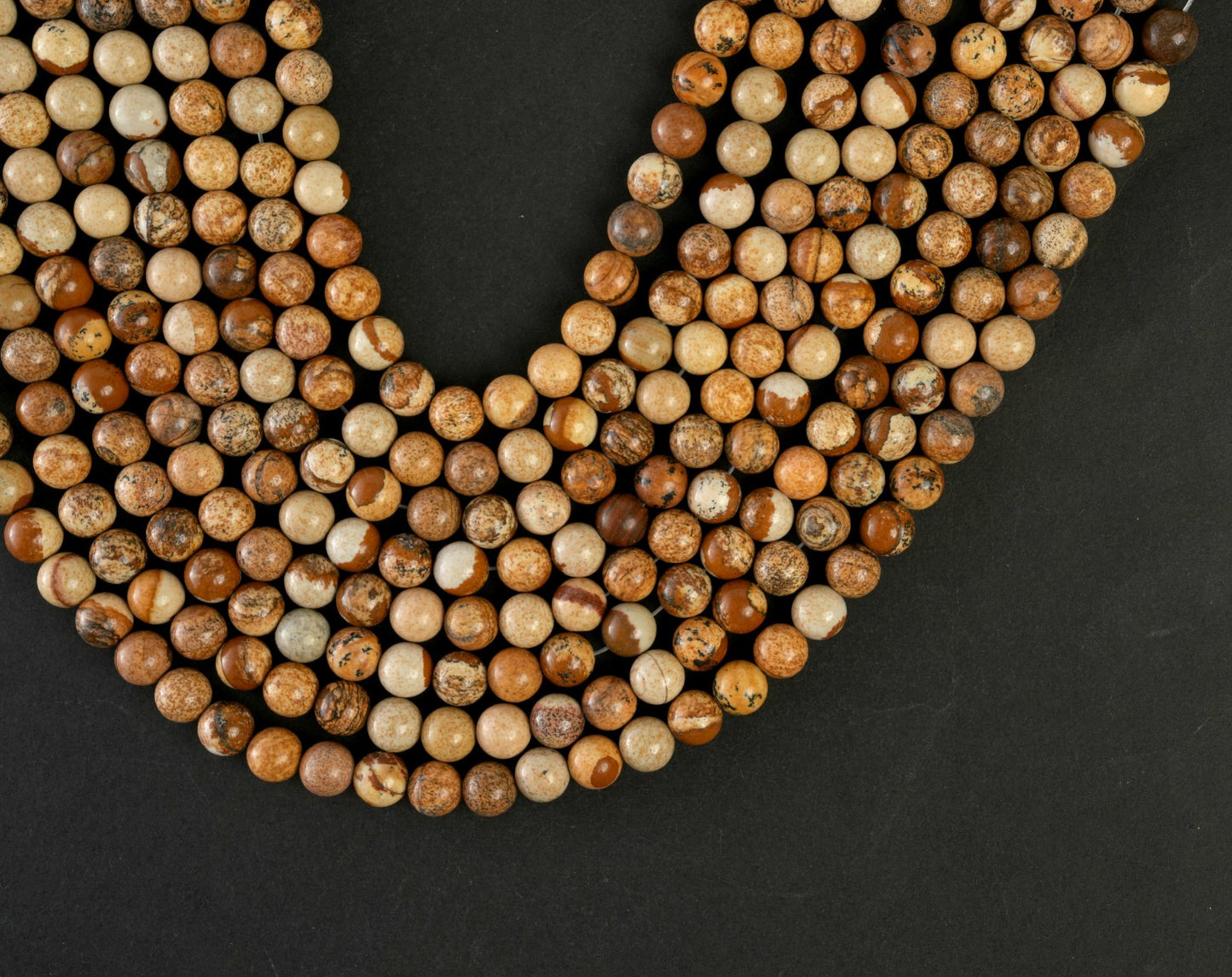 Natural Picture Jasper Gemstone Round Smooth Beads String 15.5 Inches Long 4/6/8/10 MM for Jewelry Making and Crafting - AS & JG