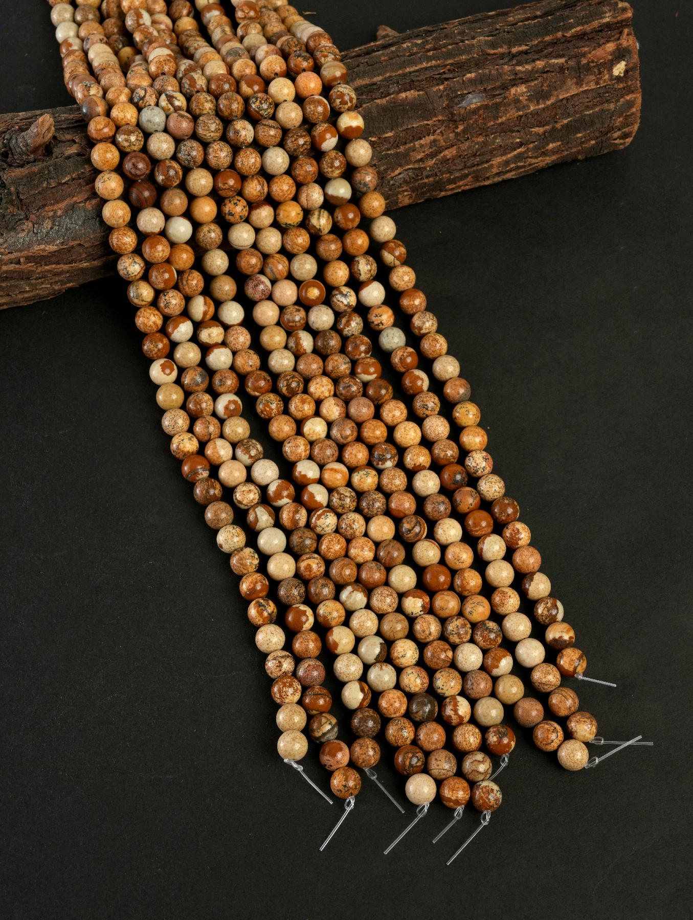Natural Picture Jasper Gemstone Round Smooth Beads String 15.5 Inches Long 4/6/8/10 MM for Jewelry Making and Crafting - AS & JG