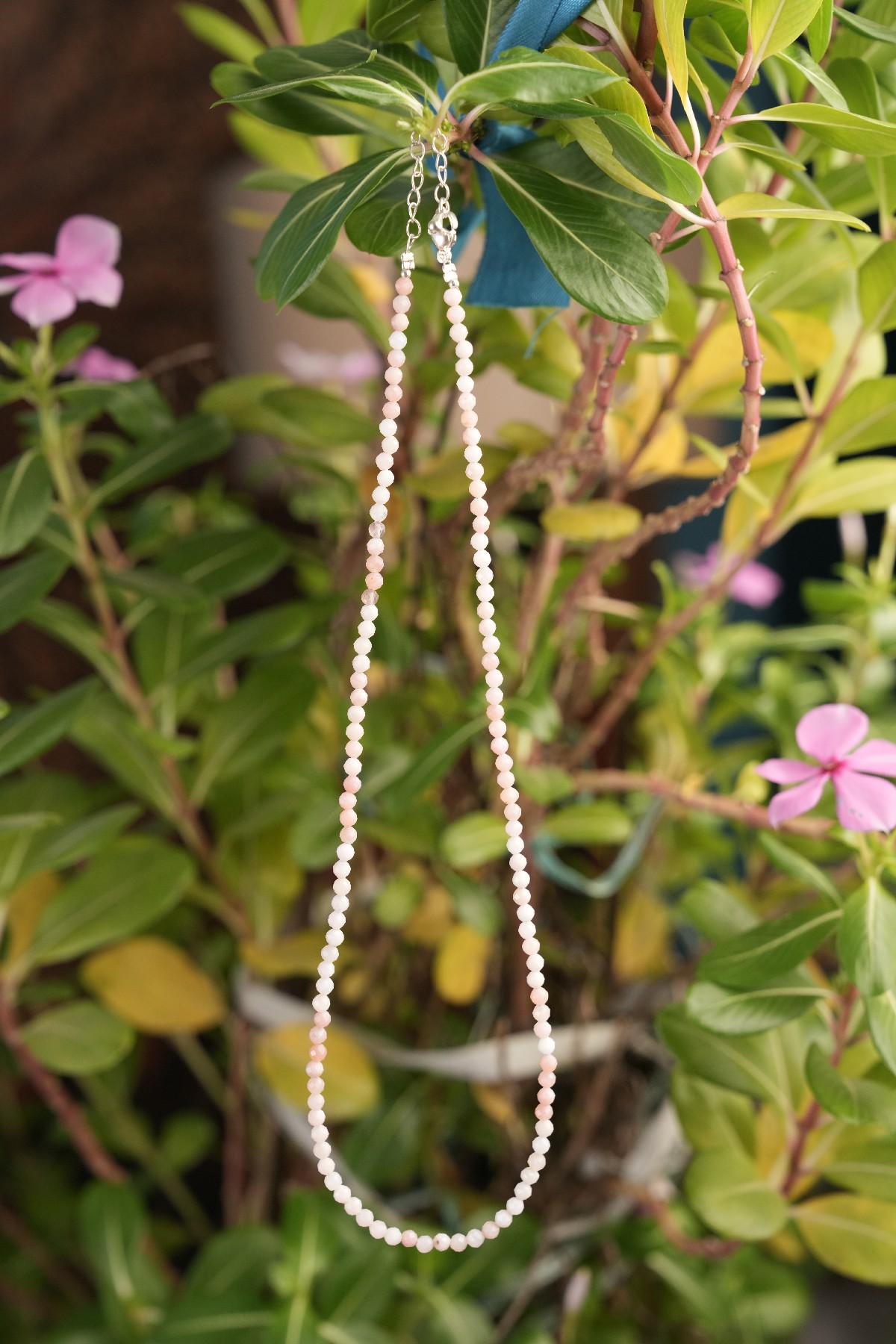 Genuine Pink Opal Beads Necklace / Handcrafted Adjustable Mala Necklace / 3 MM Round Micro Faceted Beaded Necklace Jewelry - AS & JG