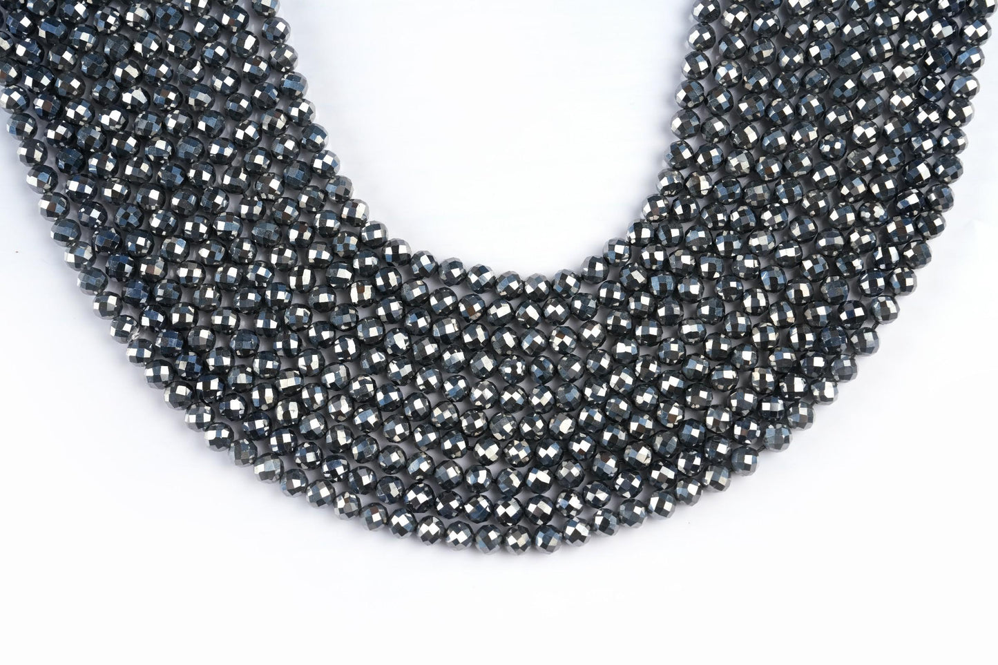 Natural Terahertz Gemstone Round Micro Faceted Beads String 15.5 Inches Long 2/3/4/6 MM for Jewelry Making and Crafting - AS & JG