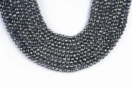 Natural Terahertz Gemstone Round Micro Faceted Beads String 15.5 Inches Long 2/3/4/6 MM for Jewelry Making and Crafting - AS & JG