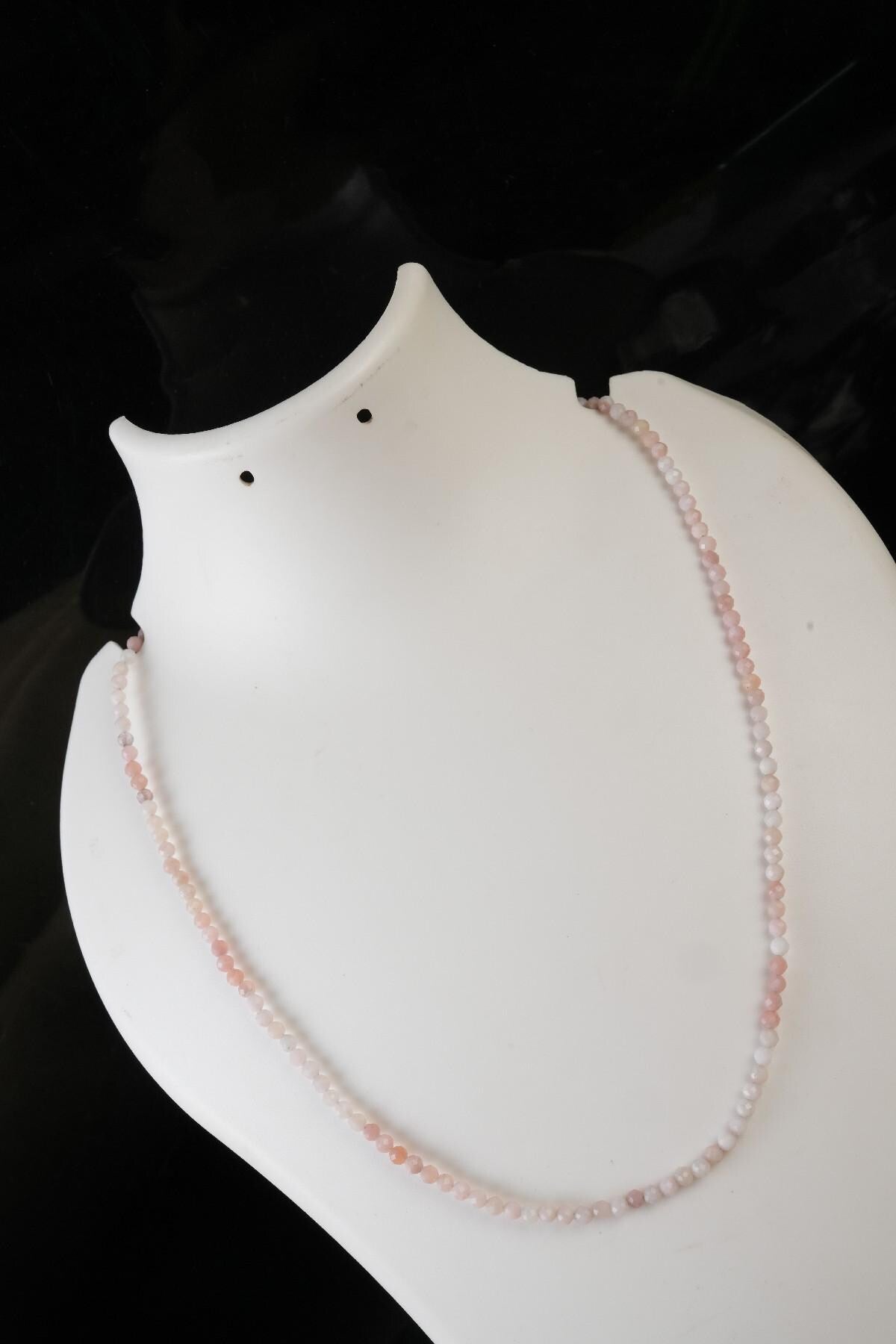 Genuine Pink Opal Beads Necklace / Handcrafted Adjustable Mala Necklace / 3 MM Round Micro Faceted Beaded Necklace Jewelry - AS & JG