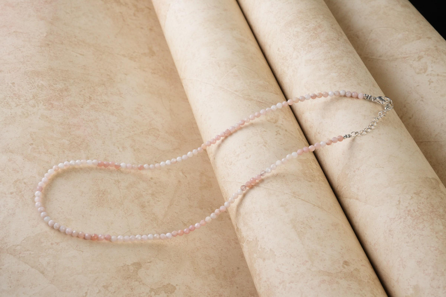 Genuine Pink Opal Beads Necklace / Handcrafted Adjustable Mala Necklace / 3 MM Round Micro Faceted Beaded Necklace Jewelry - AS & JG