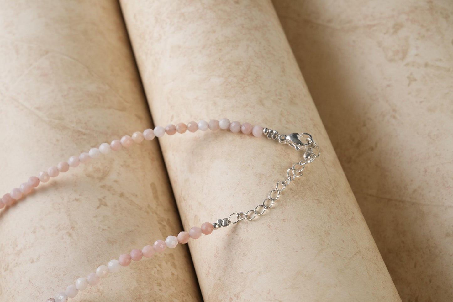 Genuine Pink Opal Beads Necklace / Handcrafted Adjustable Mala Necklace / 3 MM Round Micro Faceted Beaded Necklace Jewelry - AS & JG