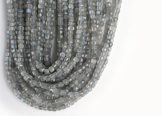 Natural Labradorite Gemstone Cube/Box Micro Faceted Beads String 15.5 Inches Long 2/3/4/6 MM for Jewelry Making and Crafting - AS & JG