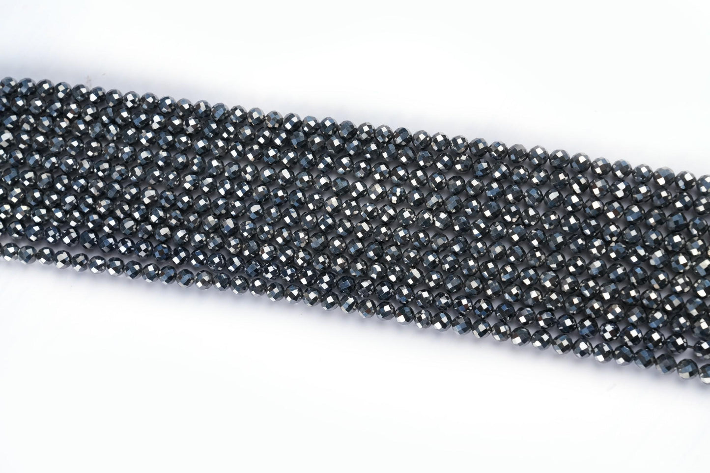 Natural Terahertz Gemstone Round Micro Faceted Beads String 15.5 Inches Long 2/3/4/6 MM for Jewelry Making and Crafting - AS & JG