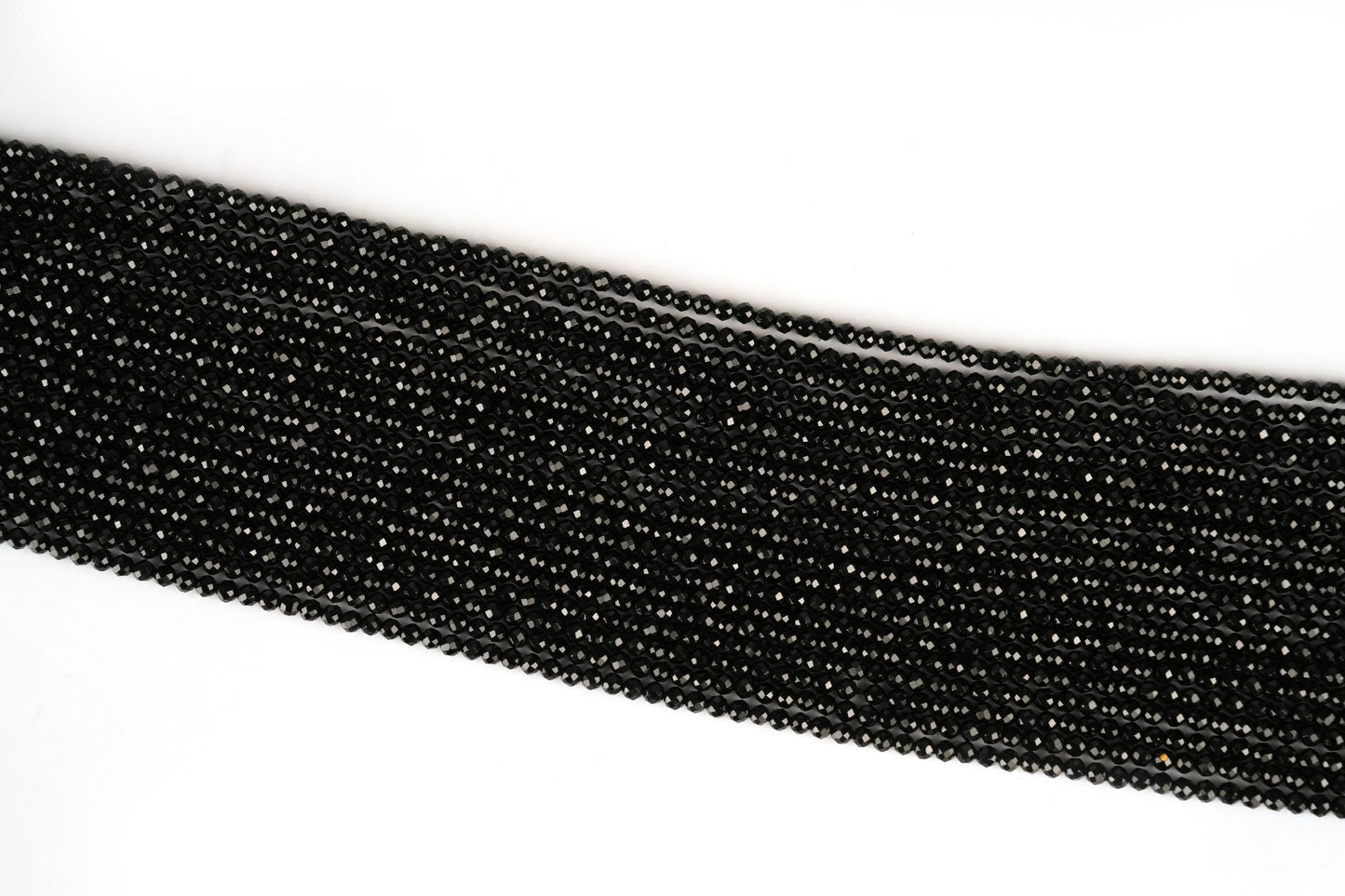 Natural Black Spinel Gemstone Round Micro Faceted Beads String 15.5 Inches Long 2/3/4/6 MM for Jewelry Making and Crafting - AS & JG
