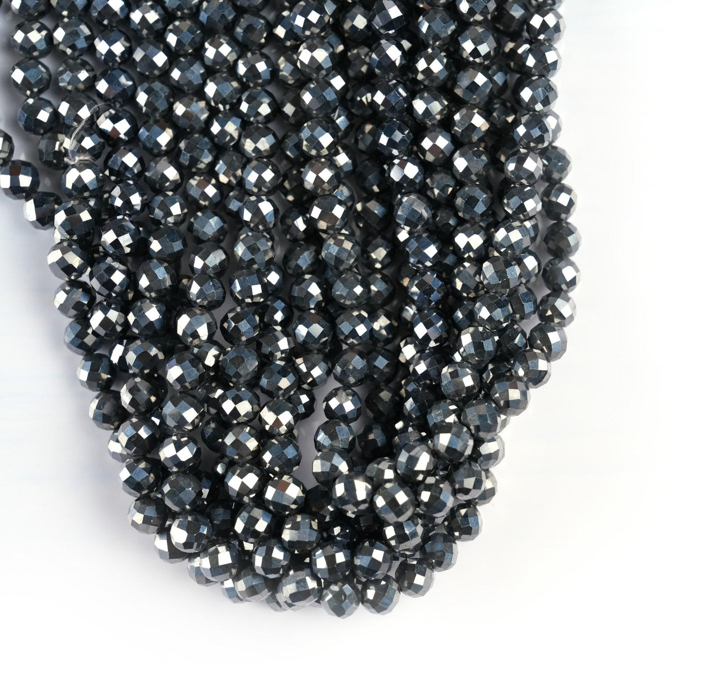 Natural Terahertz Gemstone Round Micro Faceted Beads String 15.5 Inches Long 2/3/4/6 MM for Jewelry Making and Crafting - AS & JG