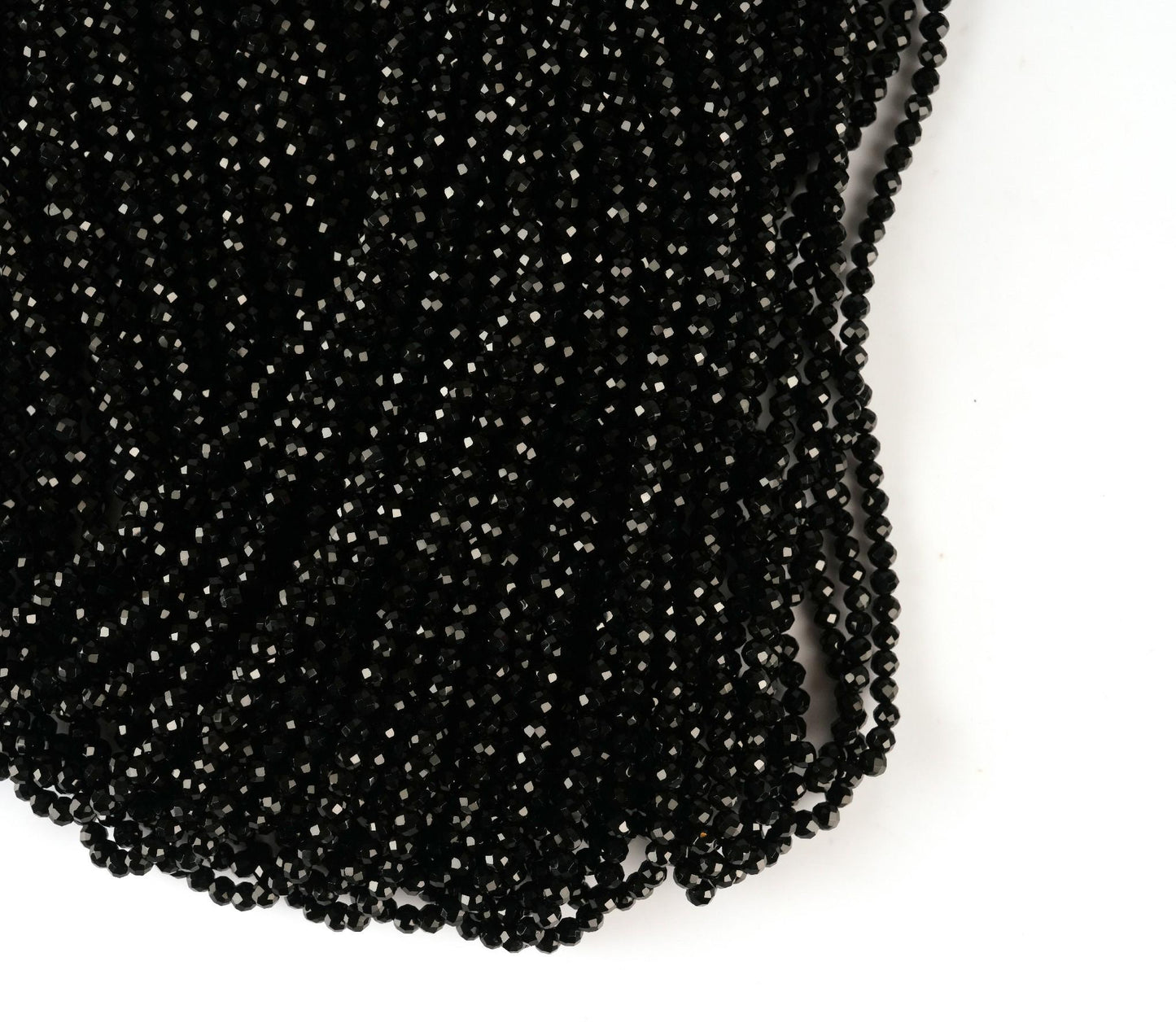 Natural Black Spinel Gemstone Round Micro Faceted Beads String 15.5 Inches Long 2/3/4/6 MM for Jewelry Making and Crafting - AS & JG