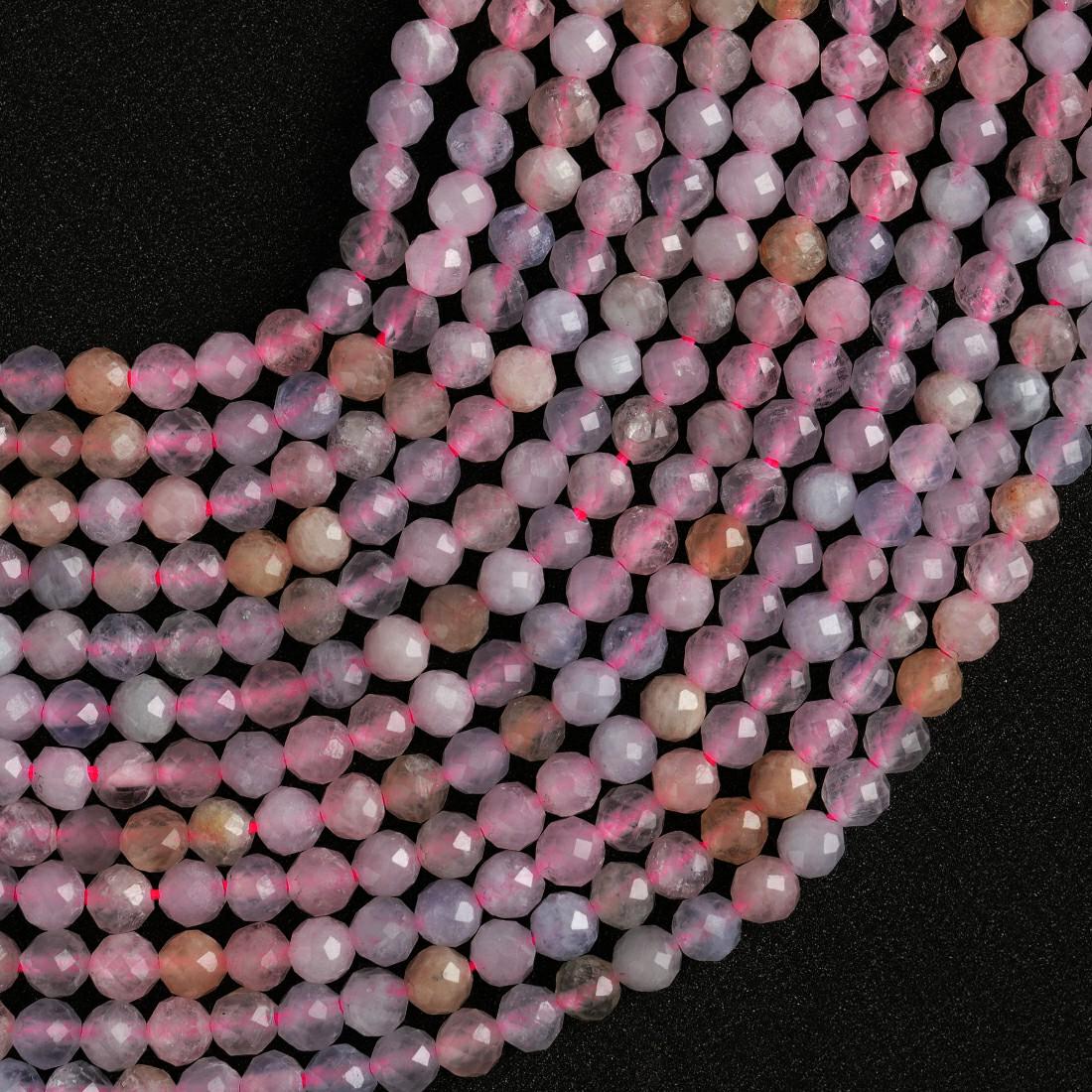 Natural Morganite Gemstone Round Micro Faceted Beads String 15.5 Inches Long 2/3/4/6 MM for Jewelry Making and Crafting - AS & JG