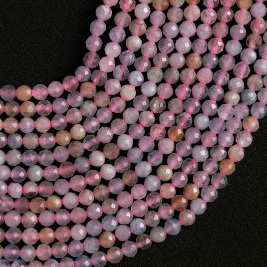 Natural Morganite Gemstone Round Micro Faceted Beads String 15.5 Inches Long 2/3/4/6 MM for Jewelry Making and Crafting - AS & JG