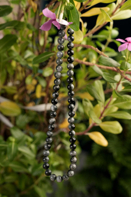 Genuine Hawk's Eye Beads Necklace / Handcrafted Adjustable Mala Necklace / 8 MM Round Smooth Beaded Necklace Jewelry For Her - AS & JG