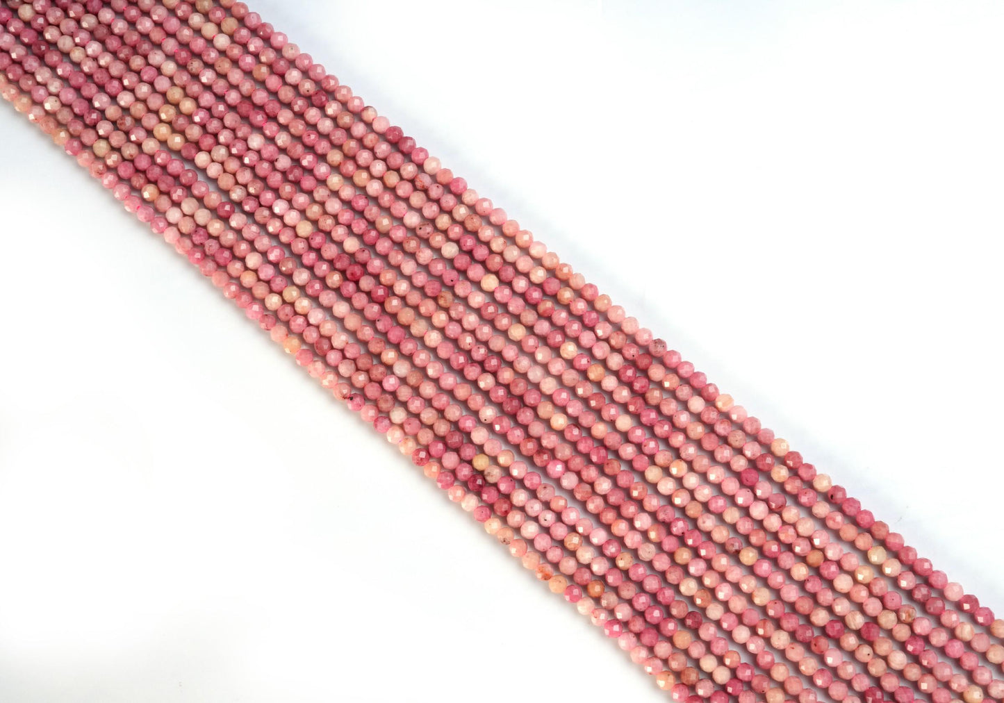 Natural Pink Rhodonite Gemstone Round Micro Faceted Beads String 15.5 Inches Long 2/3/4/6 MM for Jewelry Making and Crafting - AS & JG
