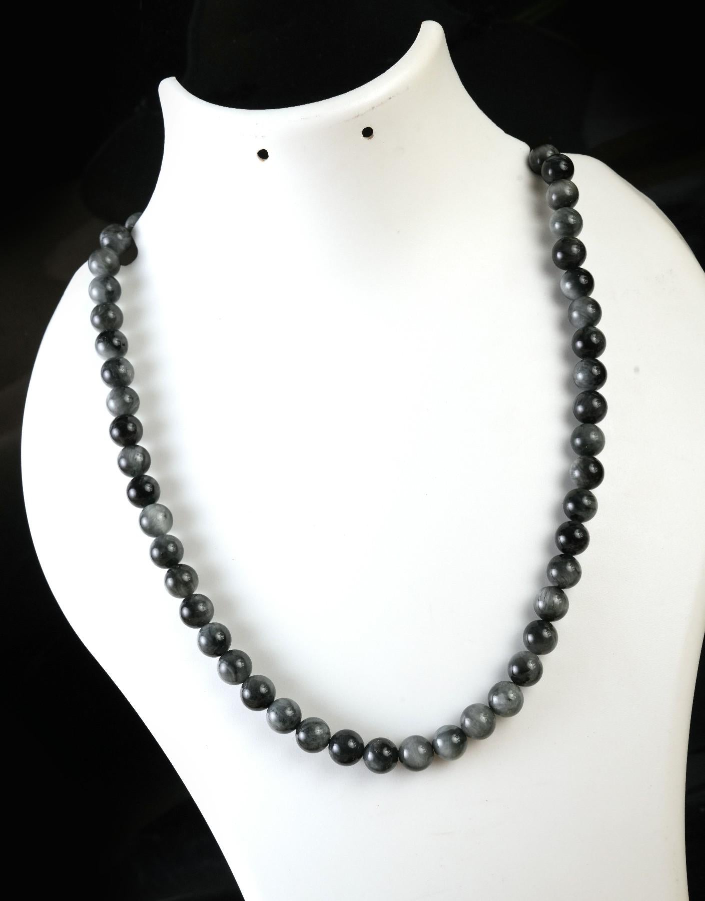 Genuine Hawk's Eye Beads Necklace / Handcrafted Adjustable Mala Necklace / 8 MM Round Smooth Beaded Necklace Jewelry For Her - AS & JG