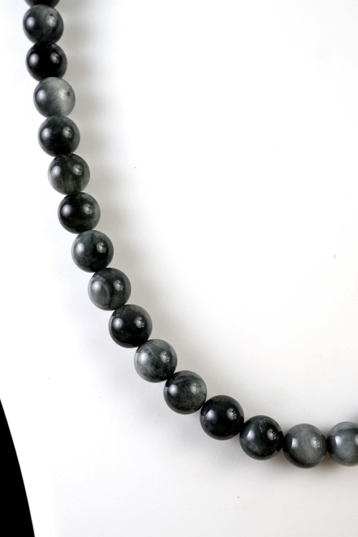 Genuine Hawk's Eye Beads Necklace / Handcrafted Adjustable Mala Necklace / 8 MM Round Smooth Beaded Necklace Jewelry For Her - AS & JG