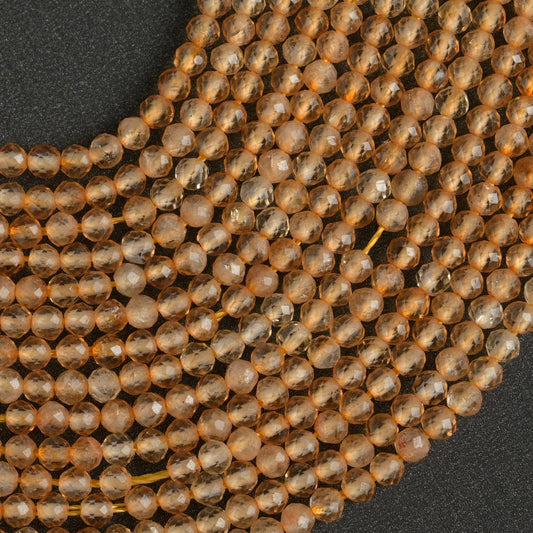 Natural Citrine Gemstone Round Micro Faceted Beads String 15.5 Inches Long 2/3/4/6 MM for Jewelry Making and Crafting - AS & JG