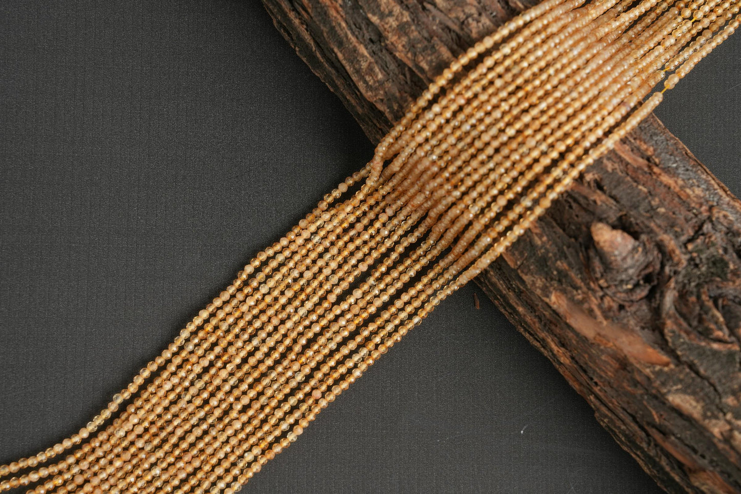 Natural Citrine Gemstone Round Micro Faceted Beads String 15.5 Inches Long 2/3/4/6 MM for Jewelry Making and Crafting - AS & JG