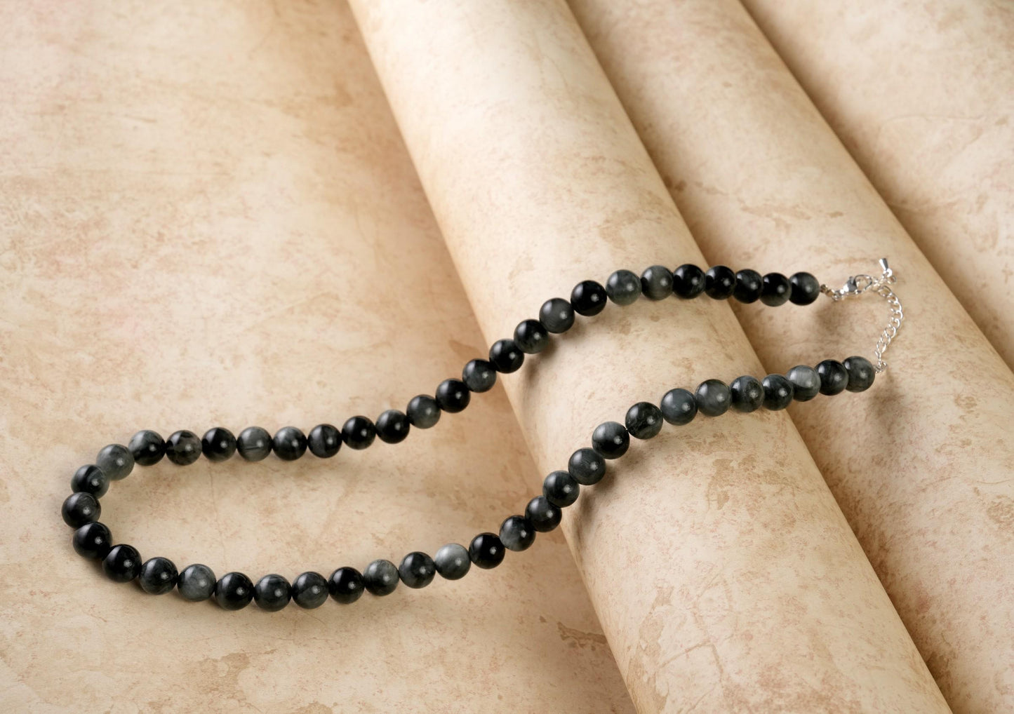 Genuine Hawk's Eye Beads Necklace / Handcrafted Adjustable Mala Necklace / 8 MM Round Smooth Beaded Necklace Jewelry For Her - AS & JG