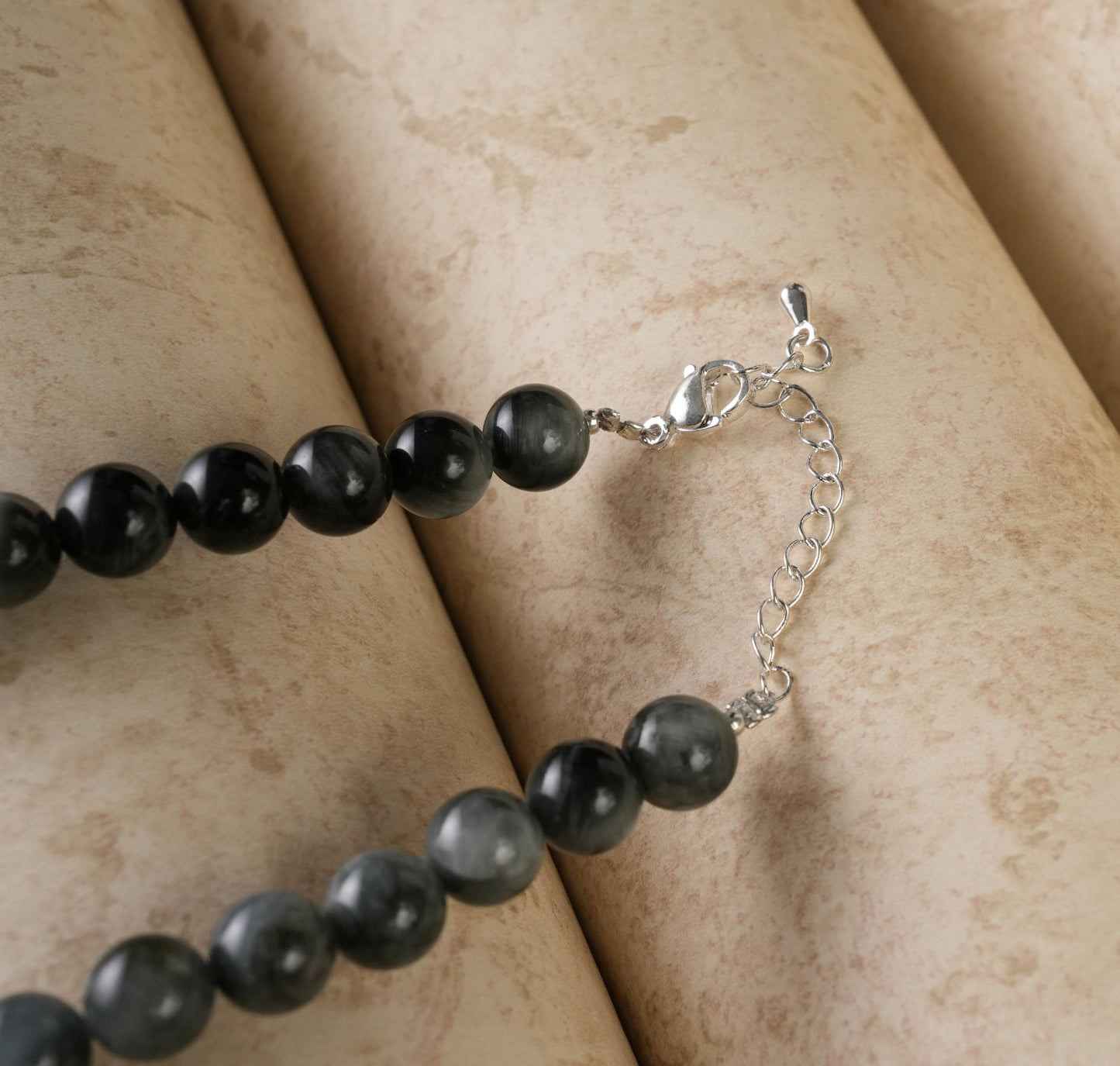 Genuine Hawk's Eye Beads Necklace / Handcrafted Adjustable Mala Necklace / 8 MM Round Smooth Beaded Necklace Jewelry For Her - AS & JG