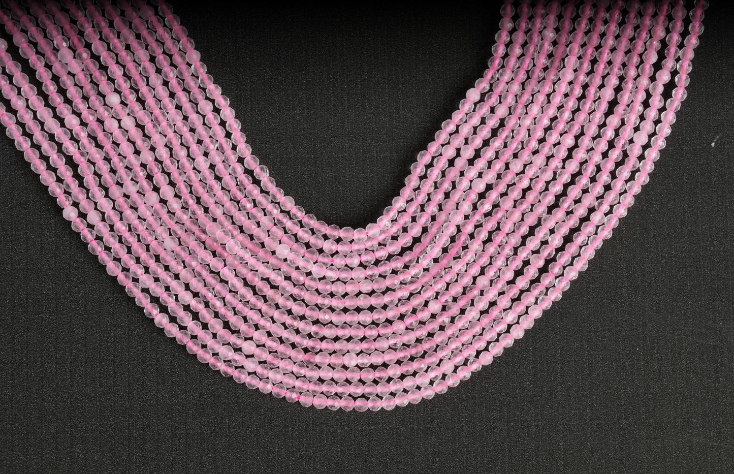 Natural Rose Quartz Gemstone Round Micro Faceted Beads String 15.5 Inches Long 2/3/4/6 MM for Jewelry Making and Crafting - AS & JG