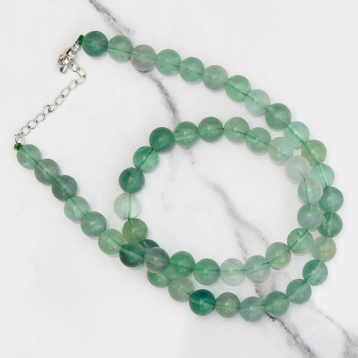 Genuine Green Fluorite Beads Necklace / Handcrafted Adjustable Mala Necklace / 8 MM Round Smooth Beaded Necklace Jewelry For Her - AS & JG