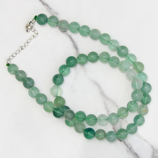 Genuine Green Fluorite Beads Necklace / Handcrafted Adjustable Mala Necklace / 8 MM Round Smooth Beaded Necklace Jewelry For Her - AS & JG