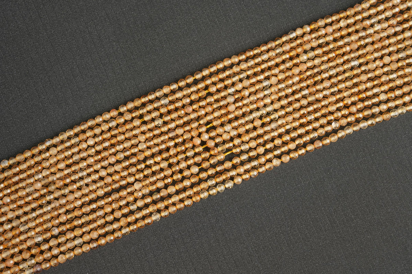 Natural Citrine Gemstone Round Micro Faceted Beads String 15.5 Inches Long 2/3/4/6 MM for Jewelry Making and Crafting - AS & JG