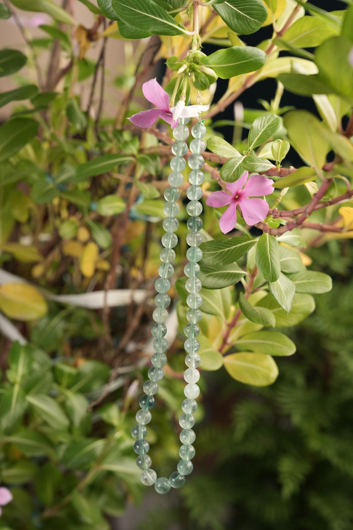 Genuine Green Fluorite Beads Necklace / Handcrafted Adjustable Mala Necklace / 8 MM Round Smooth Beaded Necklace Jewelry For Her - AS & JG