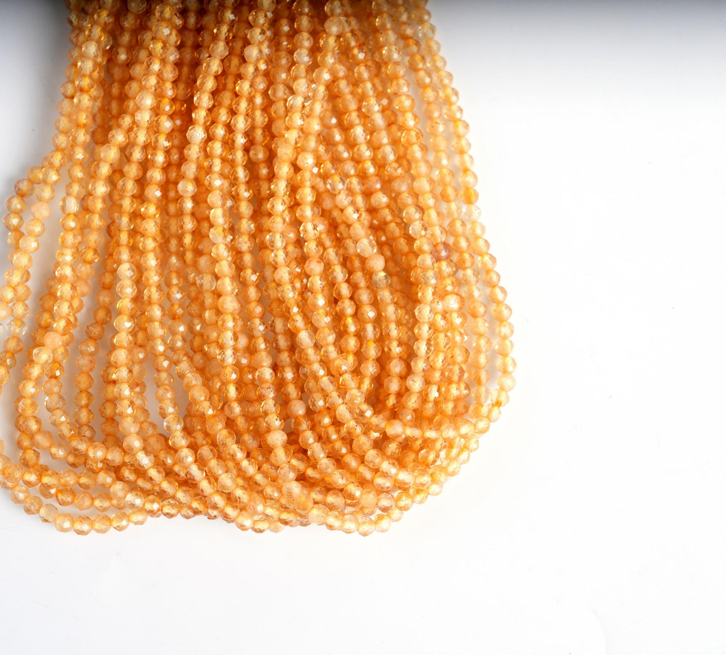 Natural Citrine Gemstone Round Micro Faceted Beads String 15.5 Inches Long 2/3/4/6 MM for Jewelry Making and Crafting - AS & JG
