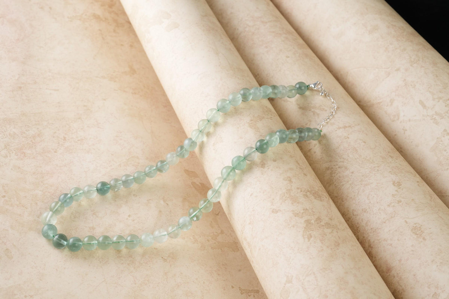Genuine Green Fluorite Beads Necklace / Handcrafted Adjustable Mala Necklace / 8 MM Round Smooth Beaded Necklace Jewelry For Her - AS & JG