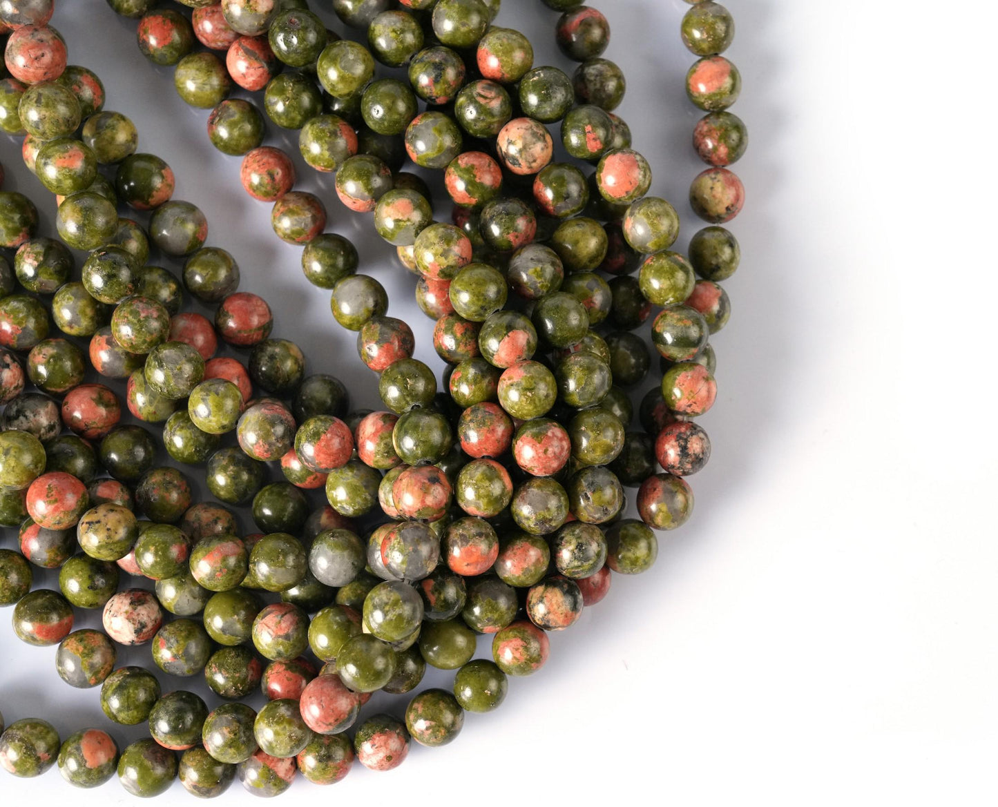 Natural Unakite Gemstone Round Smooth Beads String 15.5 Inches Long 4/6/8/10 MM for Jewelry Making and Crafting - AS & JG