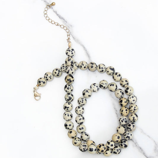 Genuine Dalmatian Jasper Beads Necklace / Handcrafted Adjustable Mala Necklace / 8 MM Round Smooth Beaded Necklace Jewelry For Her - AS & JG