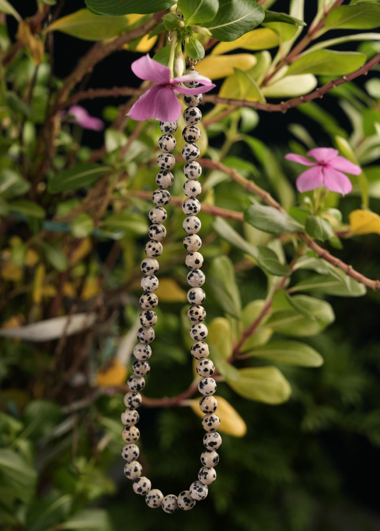 Genuine Dalmatian Jasper Beads Necklace / Handcrafted Adjustable Mala Necklace / 8 MM Round Smooth Beaded Necklace Jewelry For Her - AS & JG