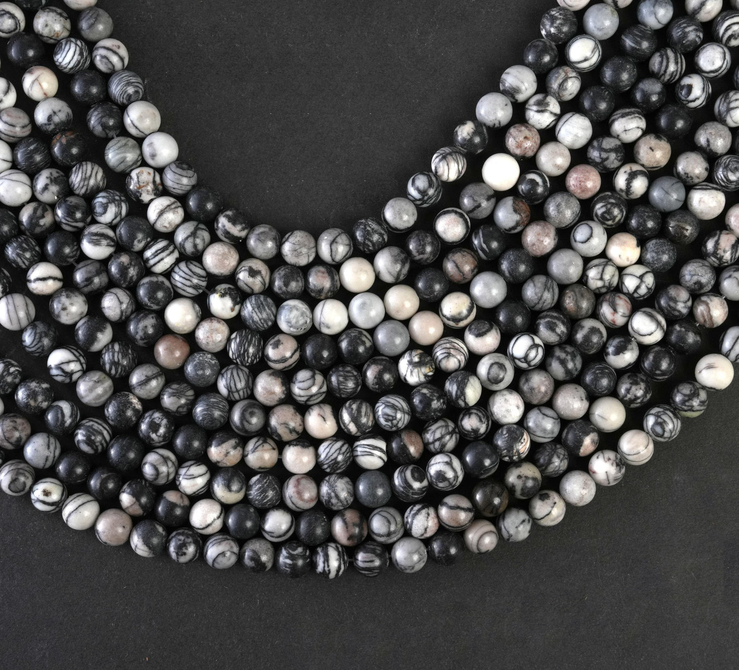 Natural Black Spider Web Jasper Gemstone Round Smooth Beads String 15.5 Inches Long 4/6/8/10 MM for Jewelry Making and Crafting - AS & JG