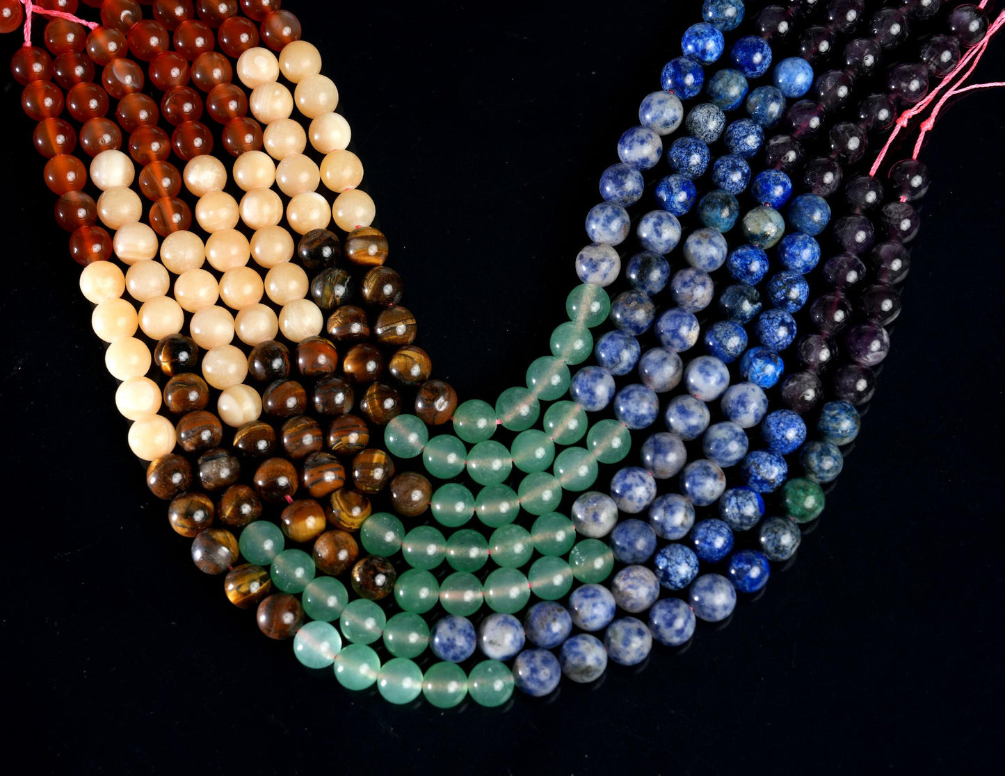 Natural 7 Chakra Gemstone Round Smooth Beads String 15.5 Inches Long 4/6/8/10 MM for Jewelry Making and Crafting - AS & JG