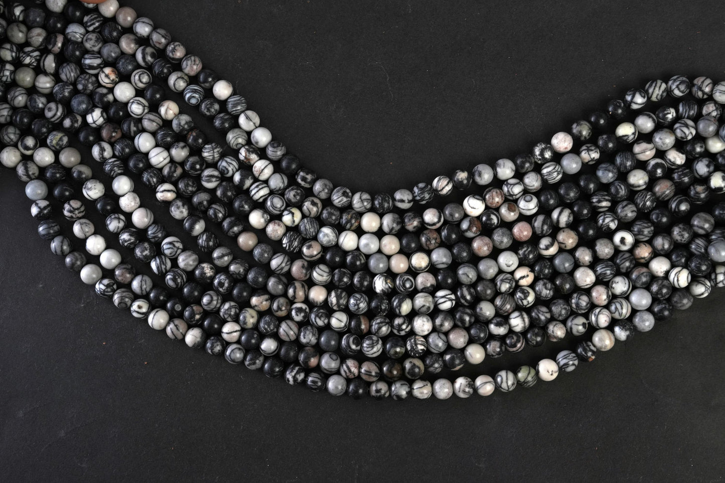 Natural Black Spider Web Jasper Gemstone Round Smooth Beads String 15.5 Inches Long 4/6/8/10 MM for Jewelry Making and Crafting - AS & JG