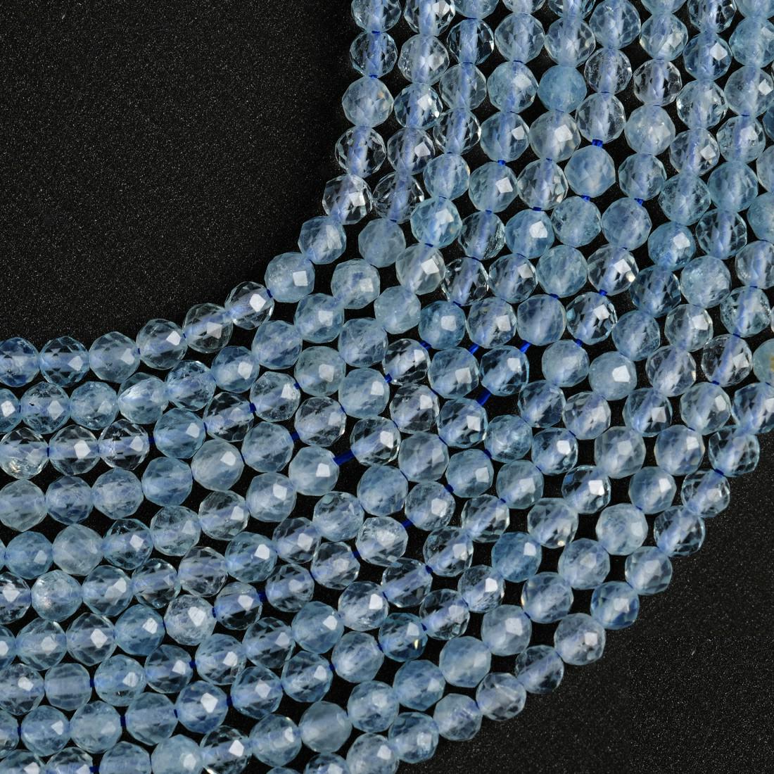 Natural Aquamarine Gemstone Round Micro Faceted Beads String 15.5 Inches Long 2/3/4/6 MM for Jewelry Making and Crafting - AS & JG