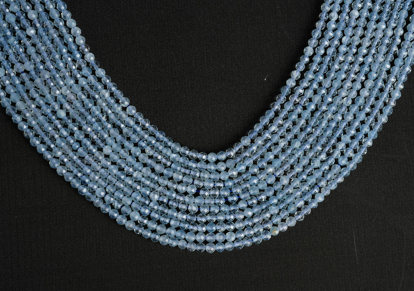 Natural Aquamarine Gemstone Round Micro Faceted Beads String 15.5 Inches Long 2/3/4/6 MM for Jewelry Making and Crafting - AS & JG