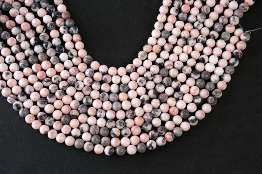 Natural Pink Zebra Jasper Gemstone Round Smooth Beads String 15.5 Inches Long 4/6/8/10 MM for Jewelry Making and Crafting - AS & JG