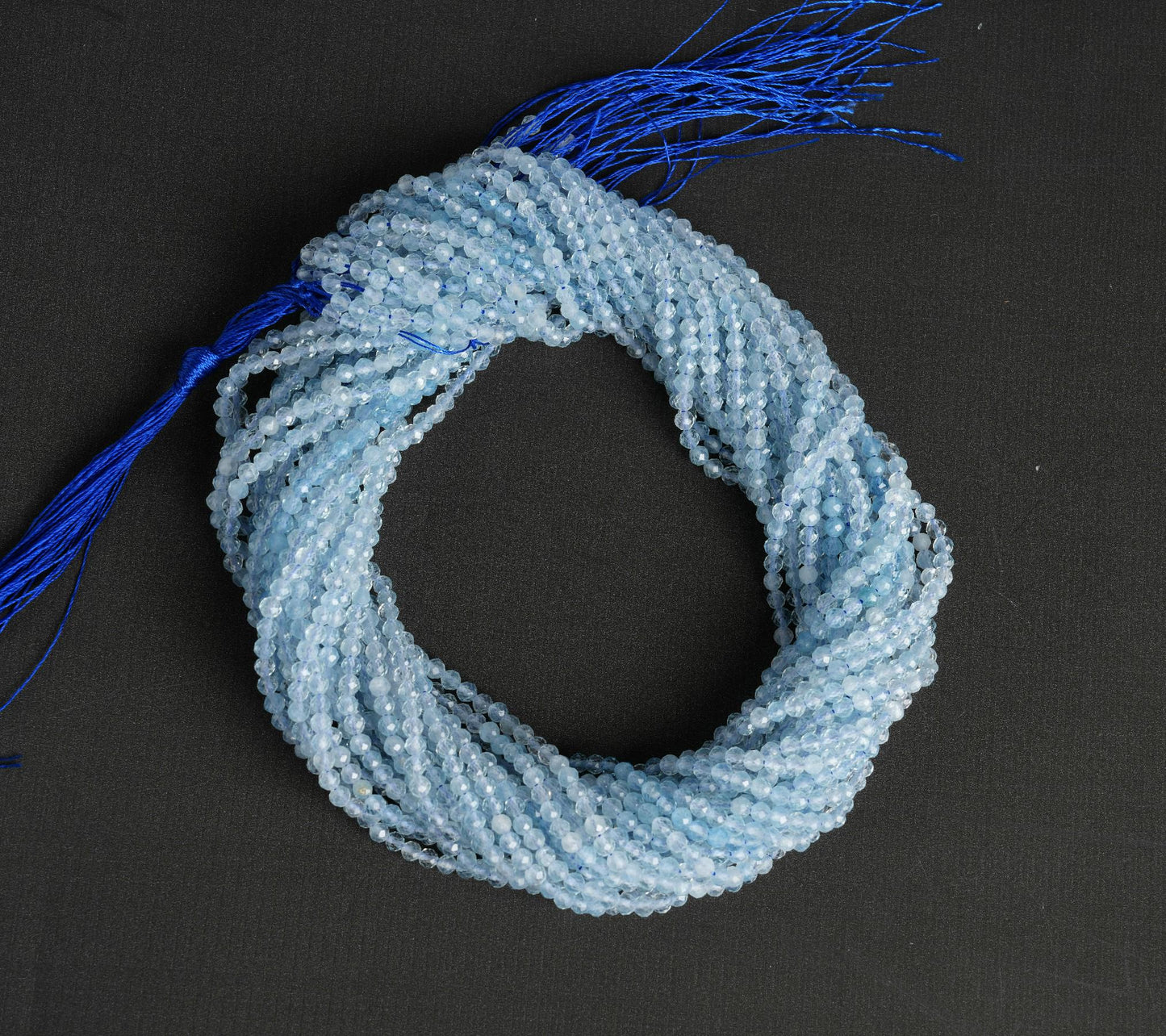 Natural Aquamarine Gemstone Round Micro Faceted Beads String 15.5 Inches Long 2/3/4/6 MM for Jewelry Making and Crafting - AS & JG